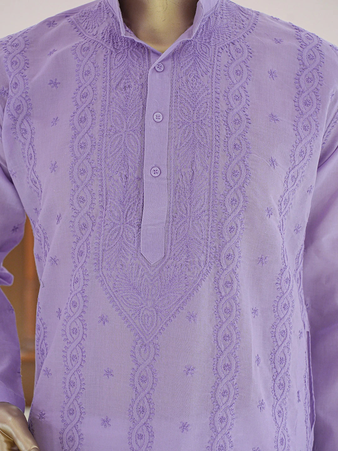 Ada Hand Embroidered Mauve Cotton Lucknowi Chikankari Stitched Men's Kurta Piece 01A835069