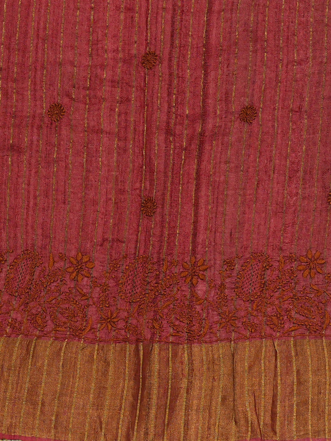 Ada Hand Embroidered Maroon Tussar Silk Lucknowi Chikankari Saree and Blouse 01A836805