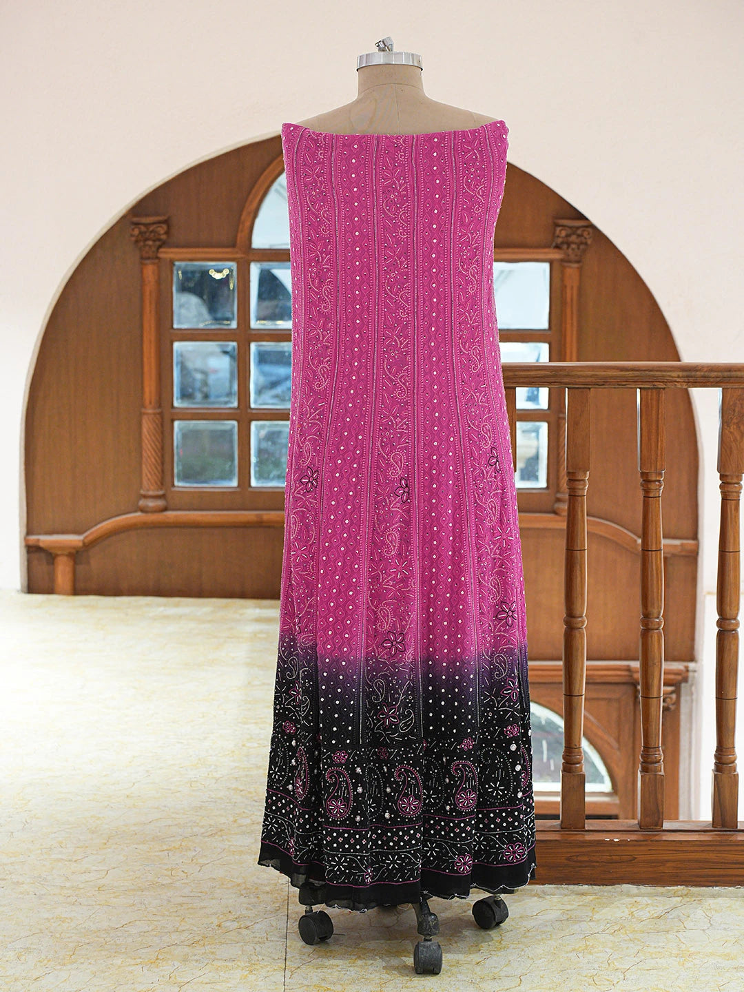 Ada Hand Embroidered Ombre Shade Of Violet  And Cerise Pink Viscose Georgette Lucknowi Chikankari Semi-Stitched Anarkali Kurta Dupatta Set With Cutdana Work 01A289678