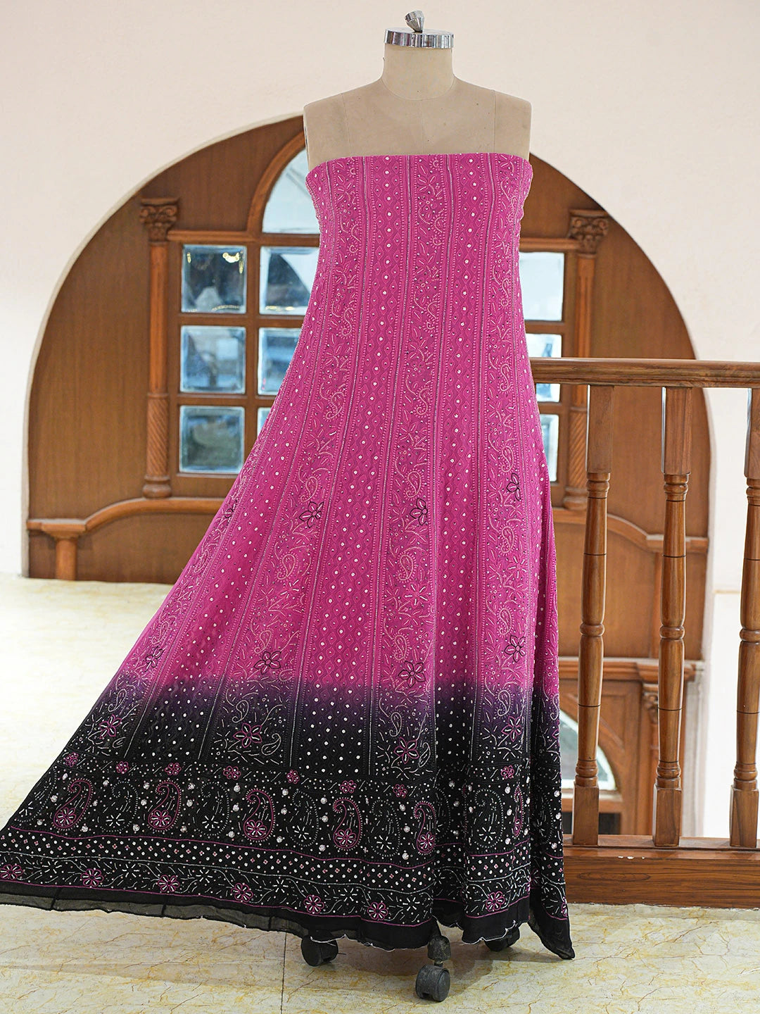 Ada Hand Embroidered Ombre Shade Of Violet  And Cerise Pink Viscose Georgette Lucknowi Chikankari Semi-Stitched Anarkali Kurta Dupatta Set With Cutdana Work 01A289678