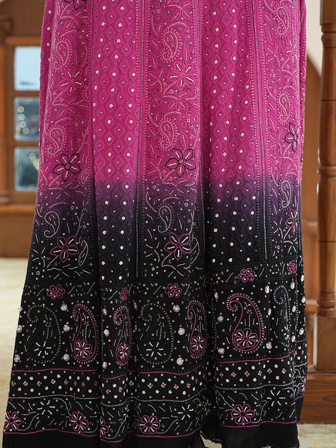 Ada Hand Embroidered Ombre Shade Of Violet  And Cerise Pink Viscose Georgette Lucknowi Chikankari Semi-Stitched Anarkali Kurta Dupatta Set With Cutdana Work 01A289678