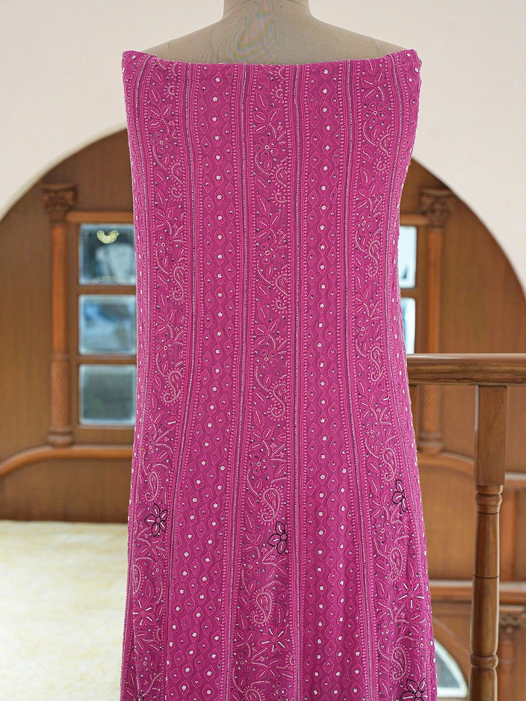 Ada Hand Embroidered Ombre Shade Of Violet  And Cerise Pink Viscose Georgette Lucknowi Chikankari Semi-Stitched Anarkali Kurta Dupatta Set With Cutdana Work 01A289678