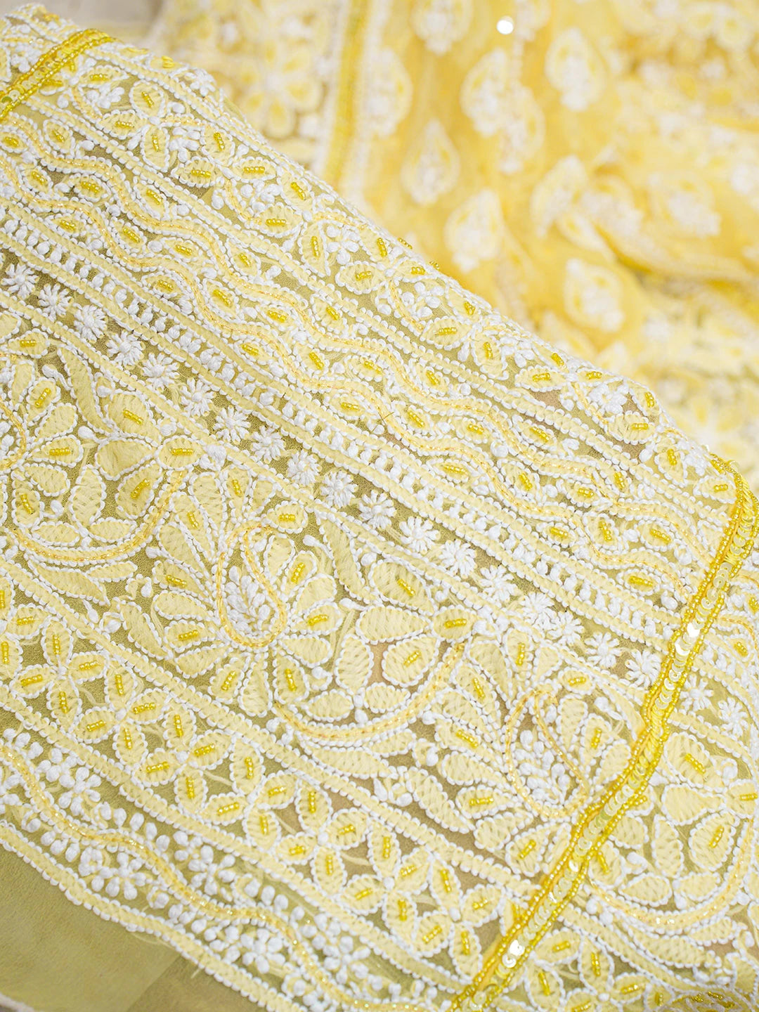 Ada Hand Embroidered Yellow Viscose Georgette Lucknowi Chikankari Lehenga Set With Cutdana Work 01A711034