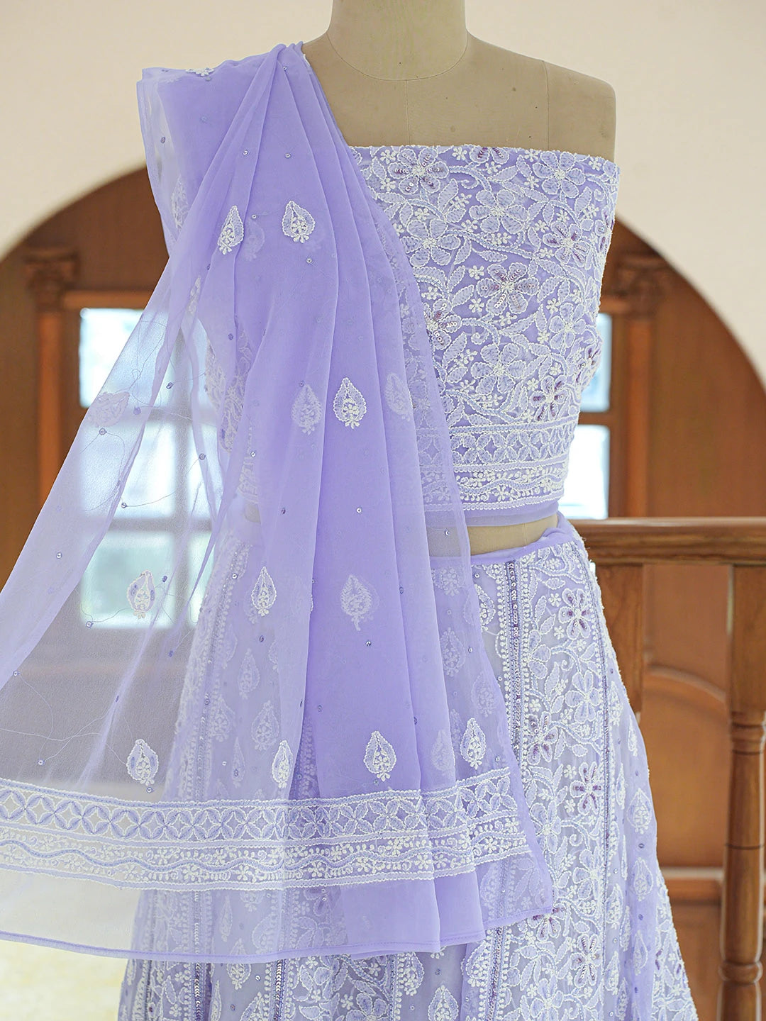 Ada Hand Embroidered Mauve Viscose Georgette Lucknowi Chikankari Lehenga Set With Cutdana Work 01A559185