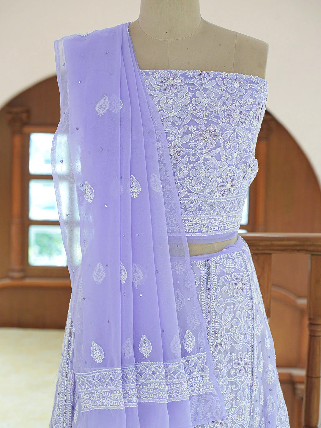 Ada Hand Embroidered Mauve Viscose Georgette Lucknowi Chikankari Lehenga Set With Cutdana Work 01A559185