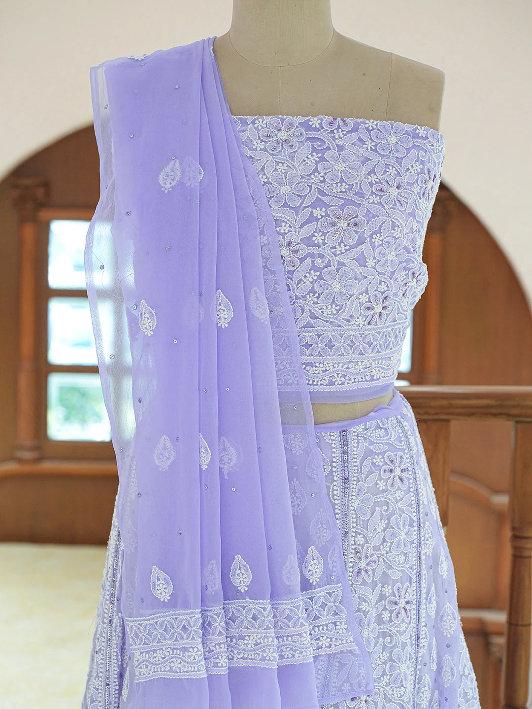 Ada Hand Embroidered Mauve Viscose Georgette Lucknowi Chikankari Lehenga Set With Cutdana Work 01A559185