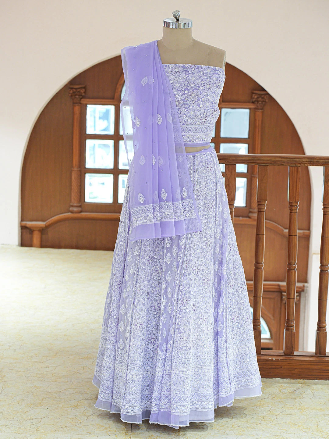 Ada Hand Embroidered Mauve Viscose Georgette Lucknowi Chikankari Lehenga Set With Cutdana Work 01A559185