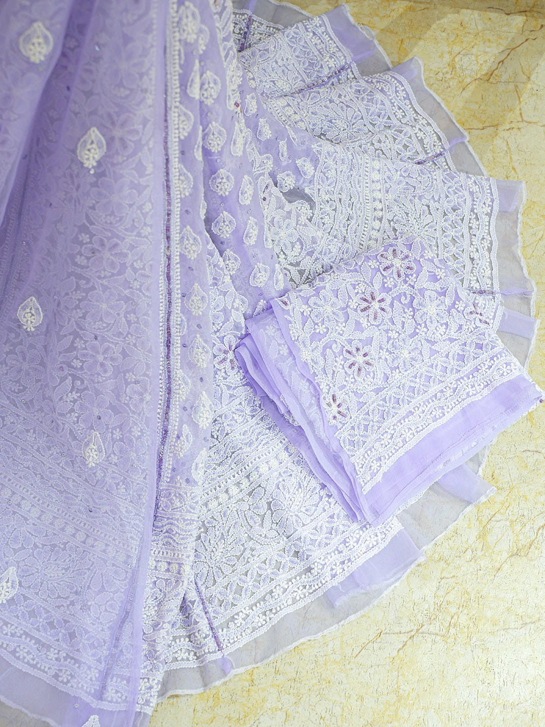 Ada Hand Embroidered Mauve Viscose Georgette Lucknowi Chikankari Lehenga Set With Cutdana Work 01A559185