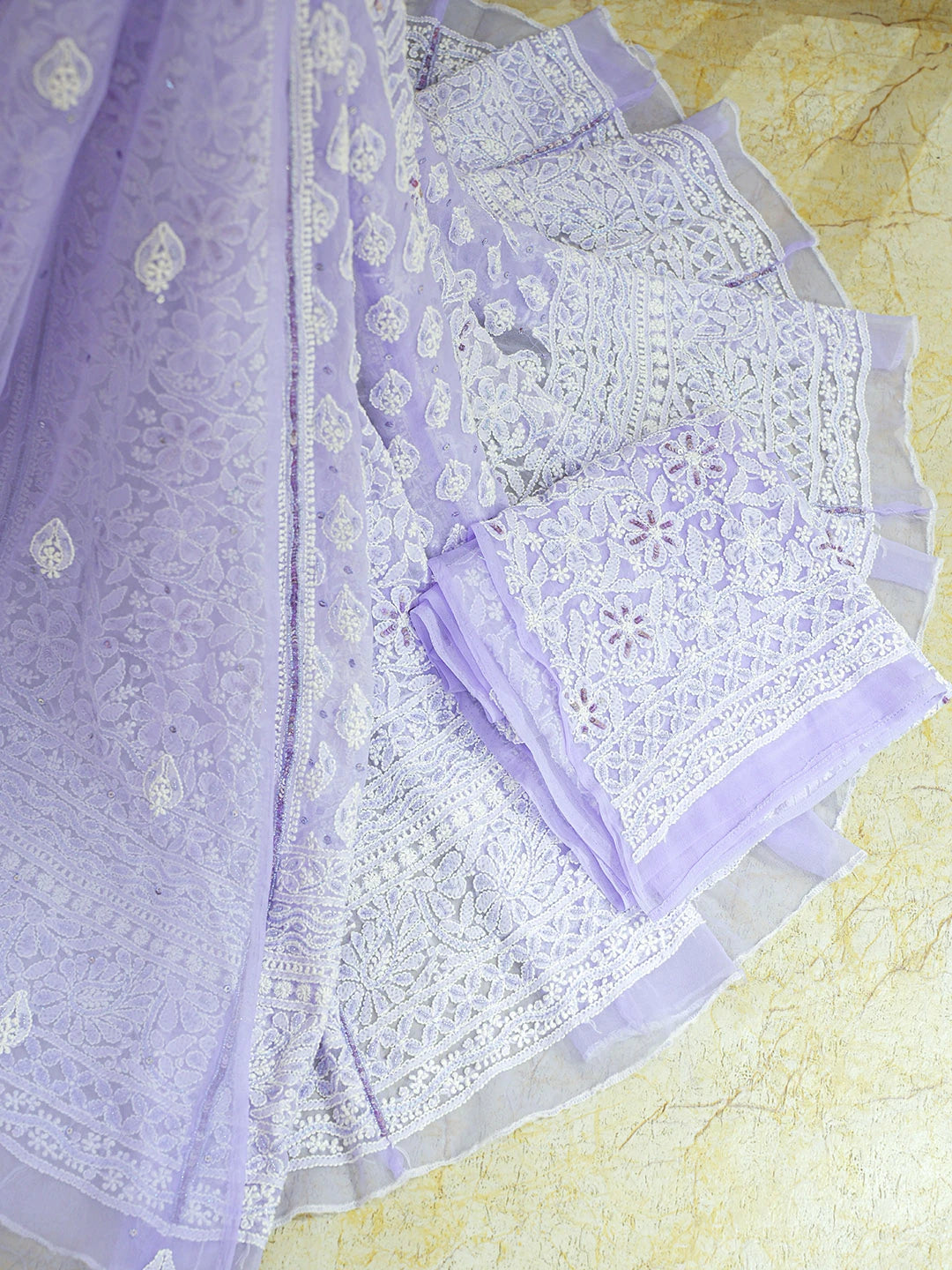 Ada Hand Embroidered Mauve Viscose Georgette Lucknowi Chikankari Lehenga Set With Cutdana Work 01A559185