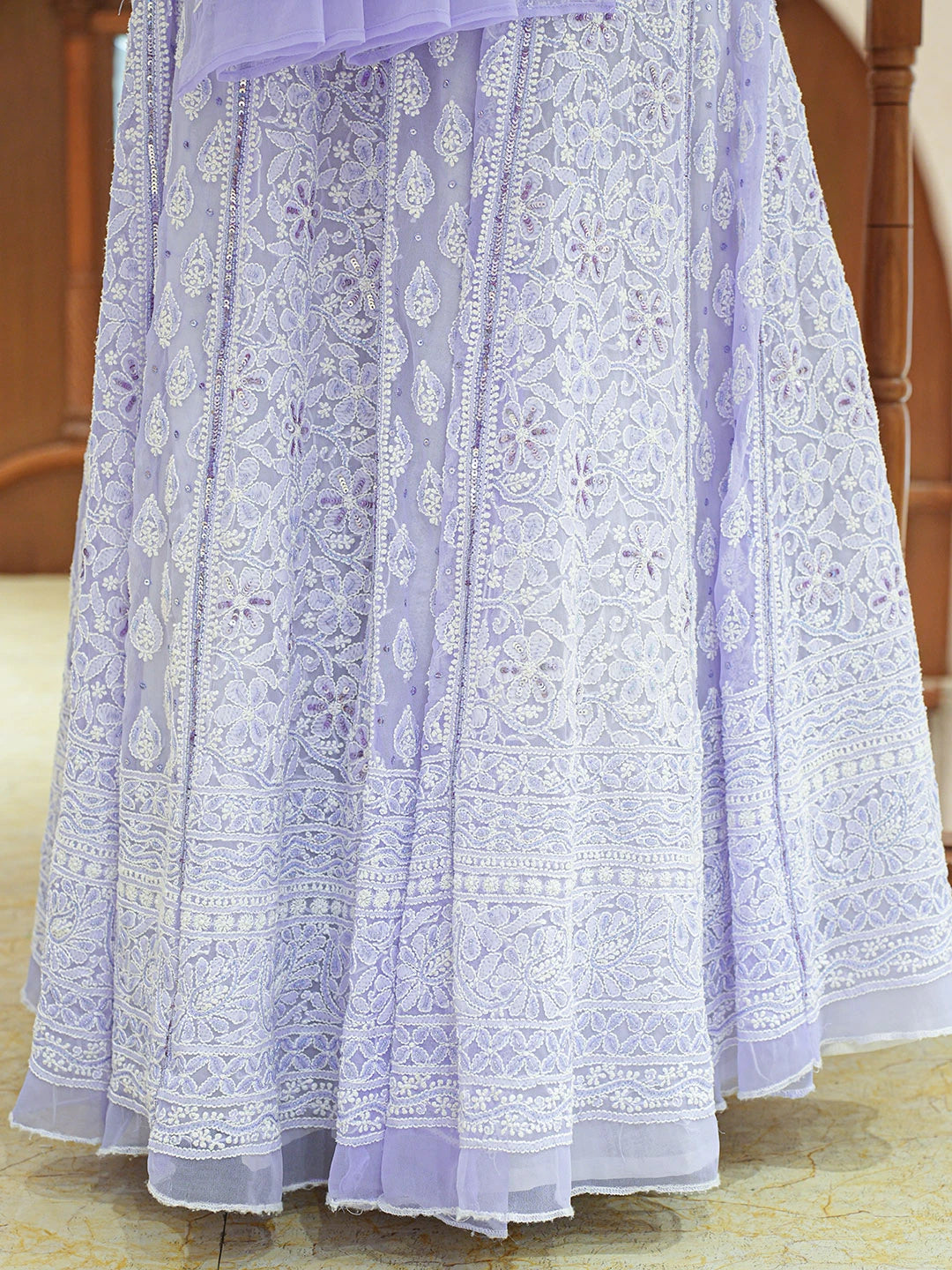 Ada Hand Embroidered Mauve Viscose Georgette Lucknowi Chikankari Lehenga Set With Cutdana Work 01A559185