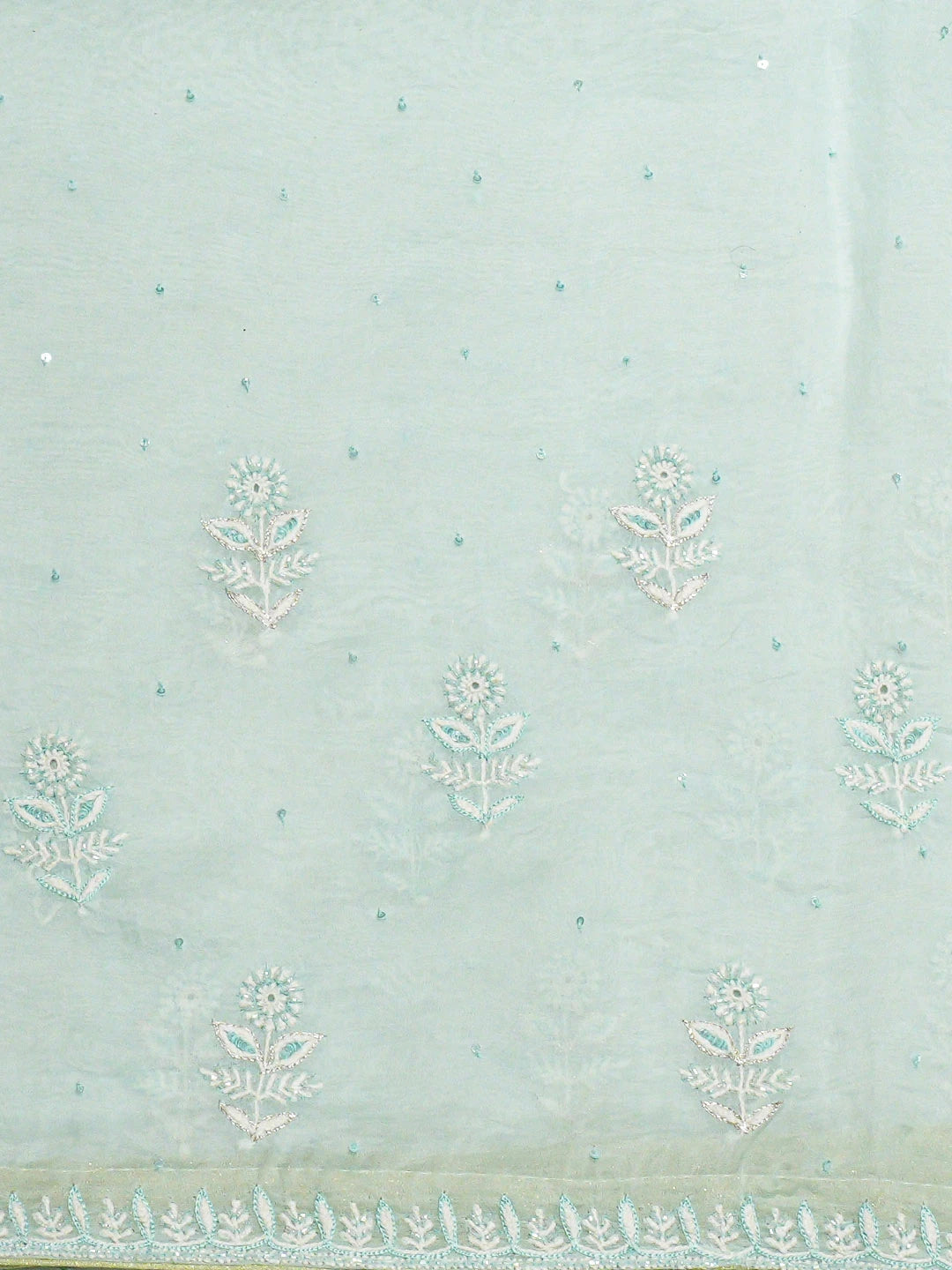 Ada Hand Embroidered Sky Blue Organza Lucknowi Chikankari Saree and Blouse With Cutdana Work 01A628045