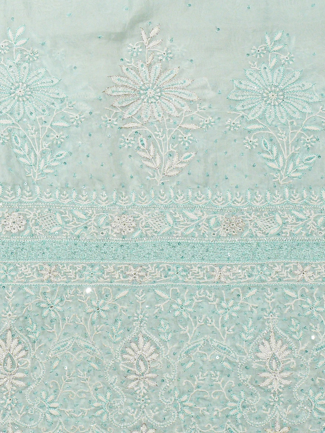 Ada Hand Embroidered Sky Blue Organza Lucknowi Chikankari Saree and Blouse With Cutdana Work 01A628045