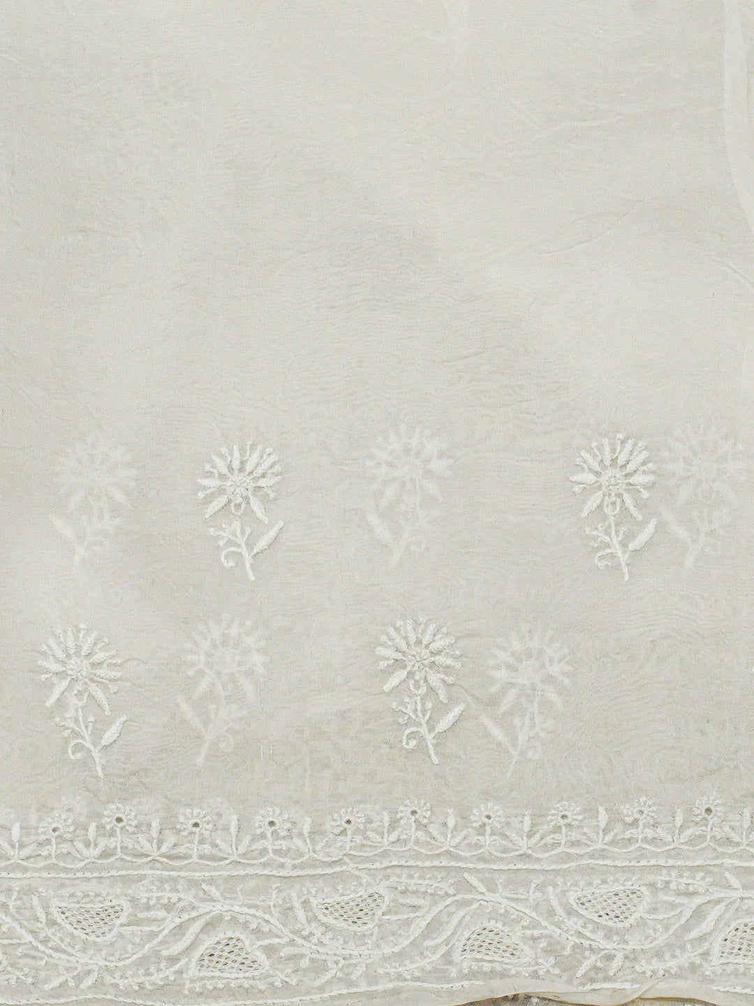 Ada Hand Embroidered White Organza Lucknowi Chikankari Saree and Blouse 01A808024