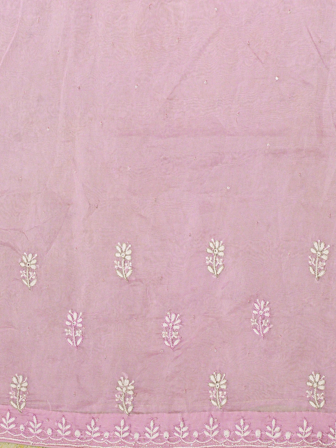 Ada Hand Embroidered Pink Organza Lucknowi Chikankari Saree and Blouse With Cutdana Work 01A719960