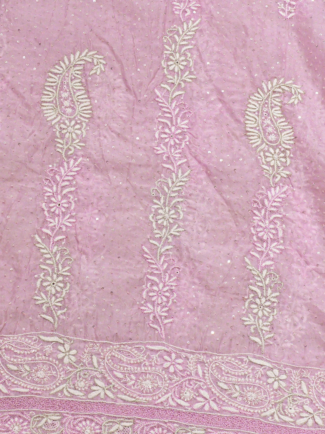 Ada Hand Embroidered Pink Organza Lucknowi Chikankari Saree and Blouse With Cutdana Work 01A719960