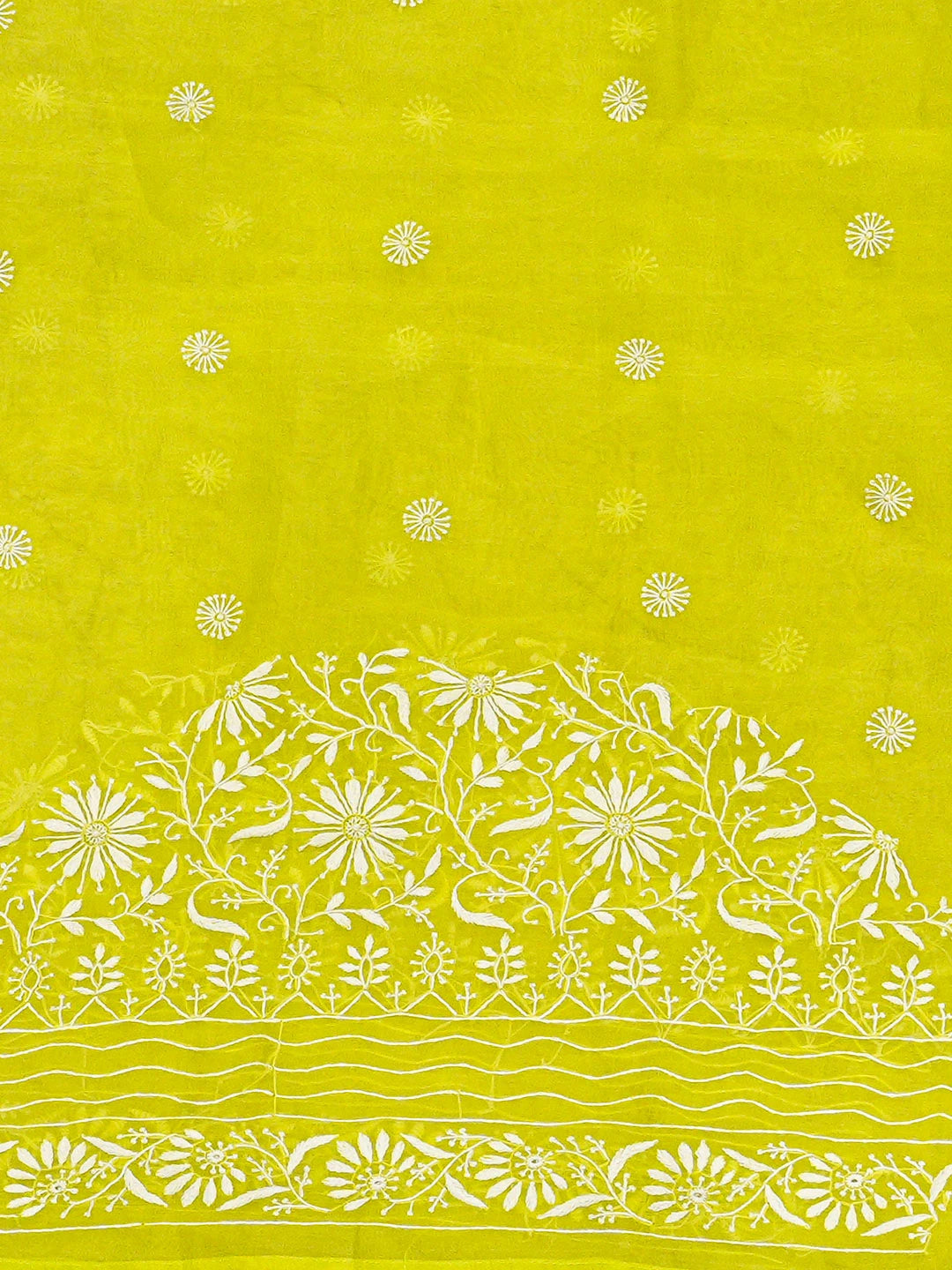 Ada Hand Embroidered Lime Green Organza Lucknowi Chikankari Saree and Blouse 01A705038