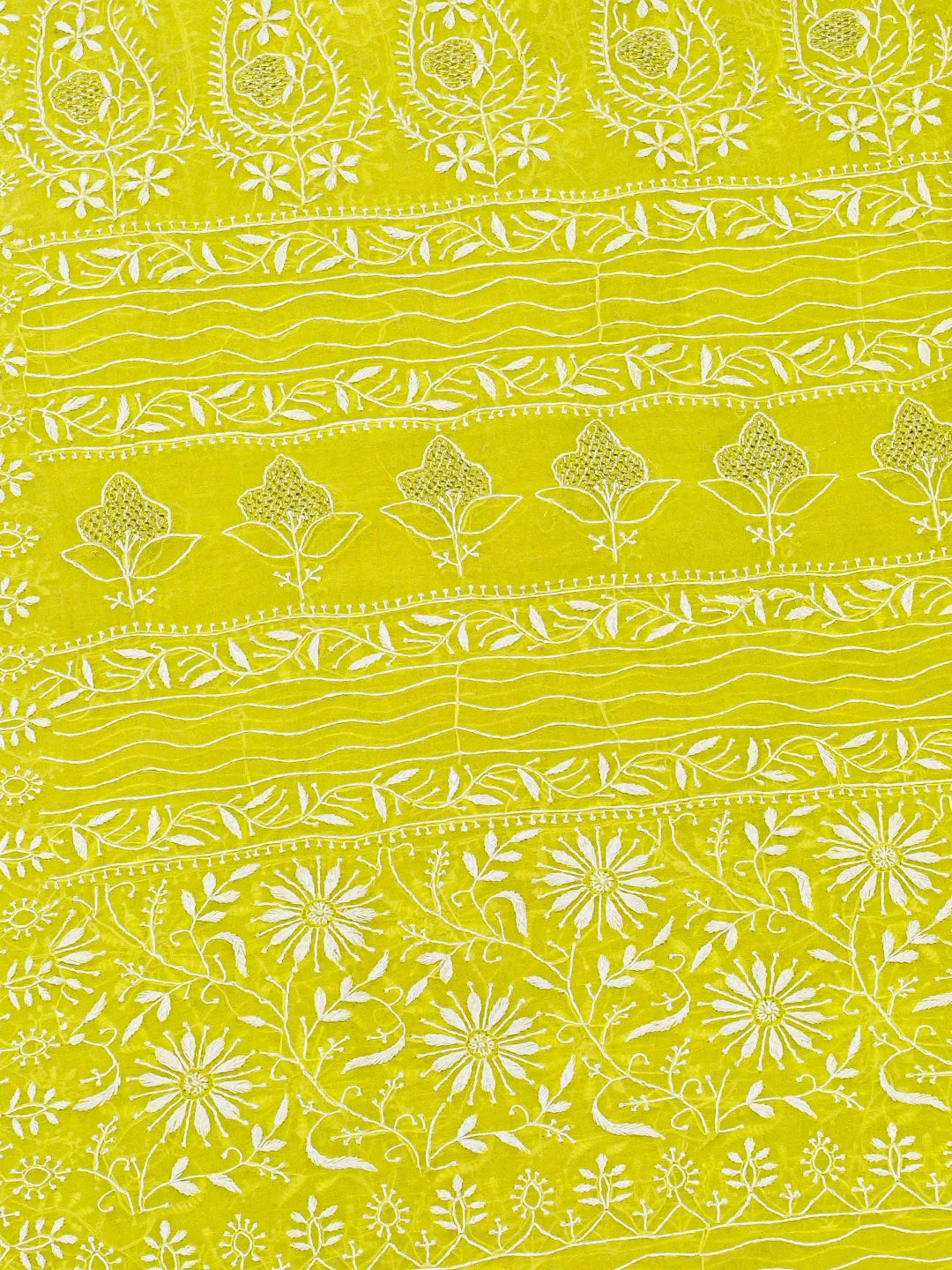 Ada Hand Embroidered Lime Green Organza Lucknowi Chikankari Saree and Blouse 01A705038