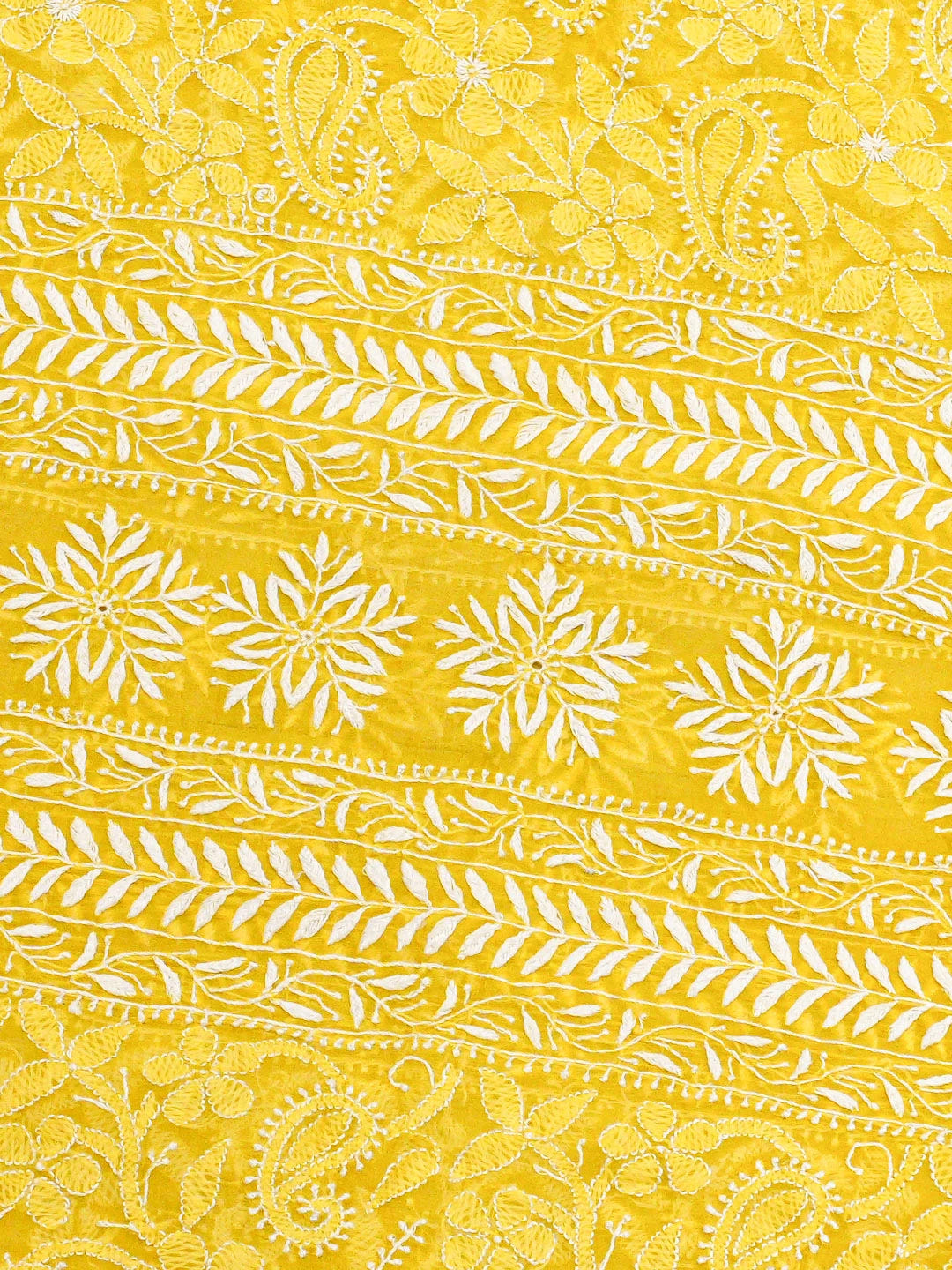Ada Hand Embroidered Yellow Organza Lucknowi Chikankari Saree and Blouse 01A686994