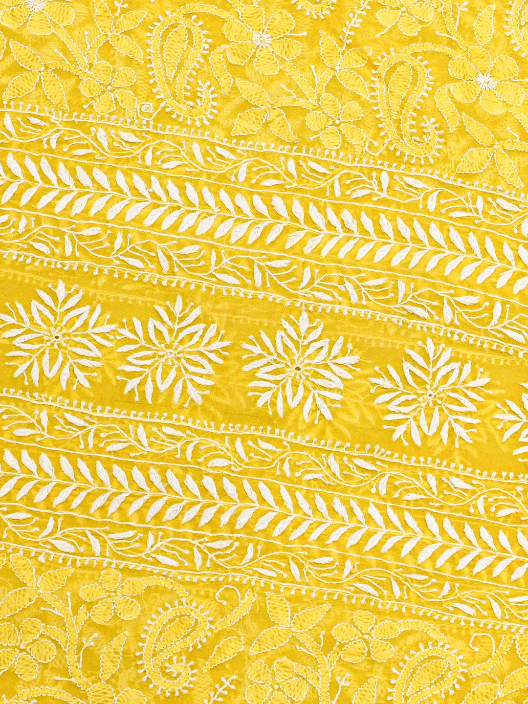 Ada Hand Embroidered Yellow Organza Lucknowi Chikankari Saree and Blouse 01A686994