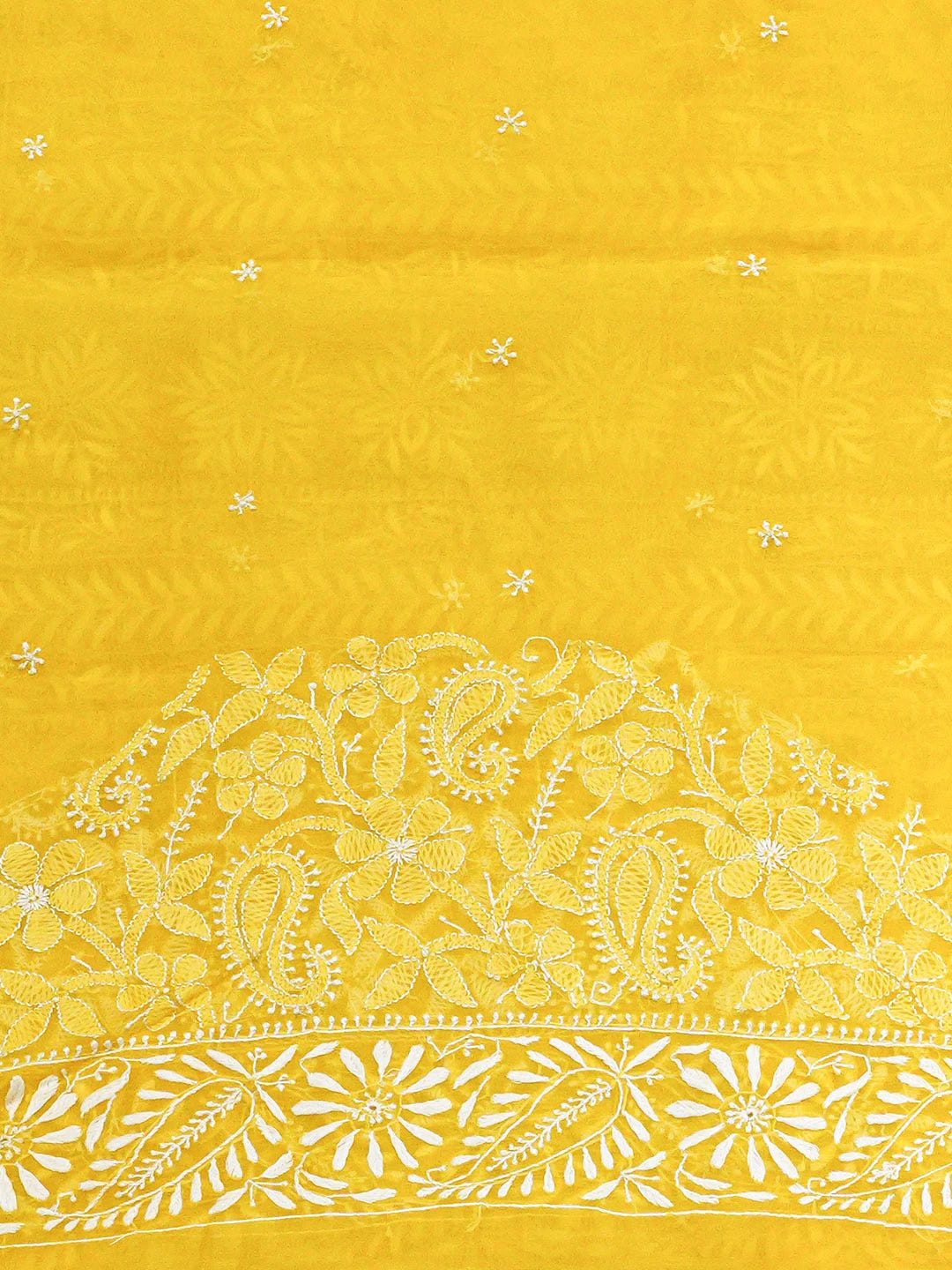 Ada Hand Embroidered Yellow Organza Lucknowi Chikankari Saree and Blouse 01A686994