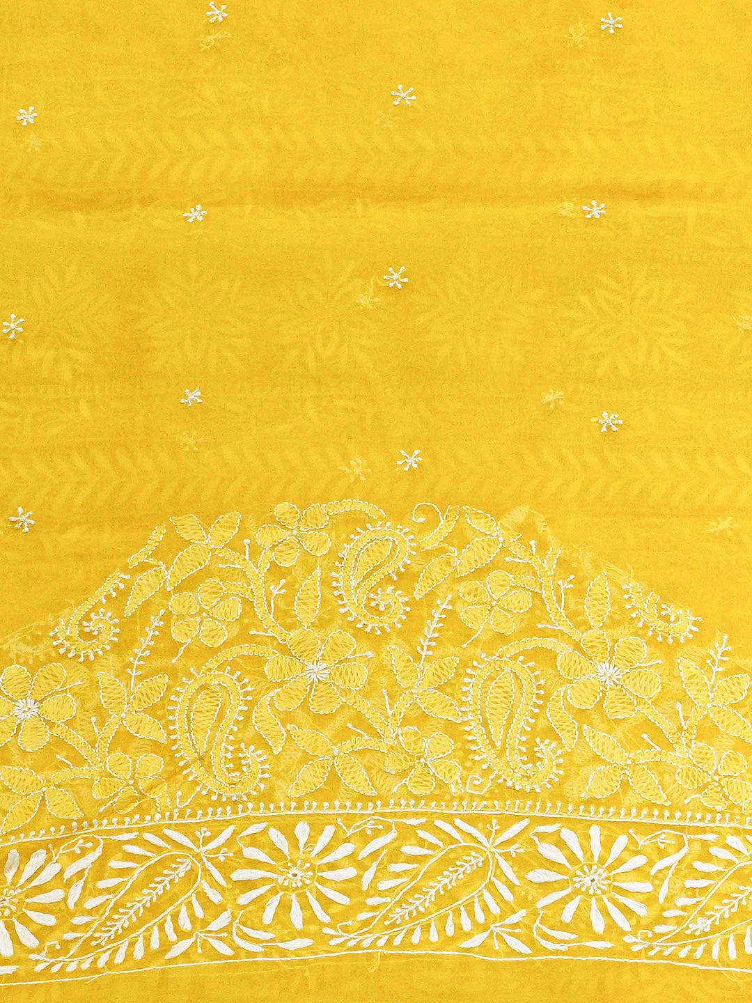 Ada Hand Embroidered Yellow Organza Lucknowi Chikankari Saree and Blouse 01A686994