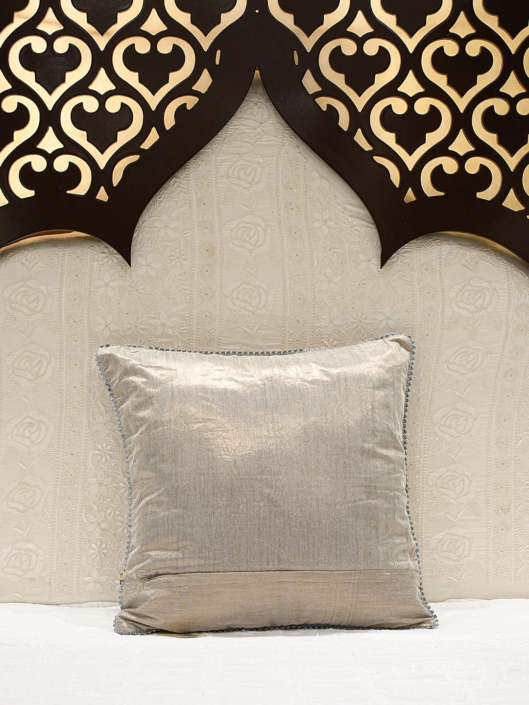 Ada Hand Embroidered Grey Silk Lucknowi Chikankari Cushion Cover 01A143697