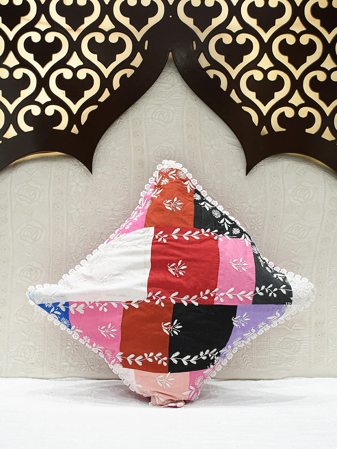 Ada Hand Embroidered Multicolor Cotton Lucknowi Chikankari Cushion Cover 01A772016