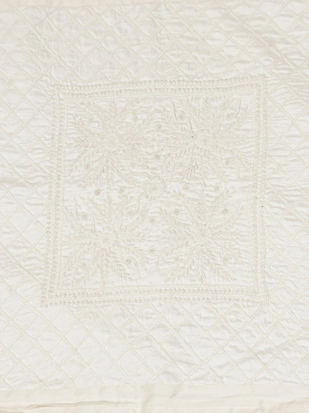 Ada Hand Embroidered White Silk Lucknowi Chikankari Cushion Cover 08A503313