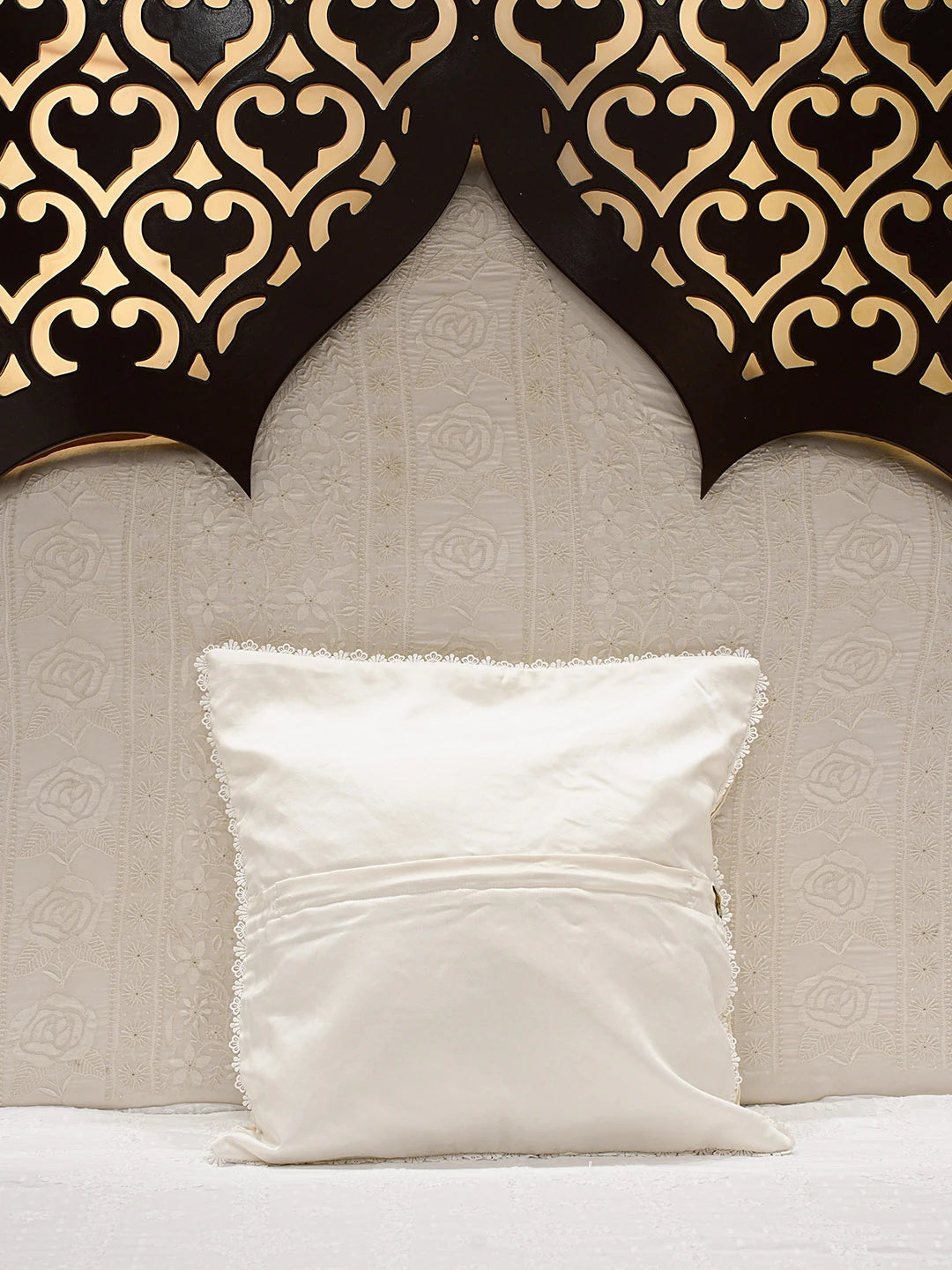 Ada Hand Embroidered White Silk Lucknowi Chikankari Cushion Cover 08A503313