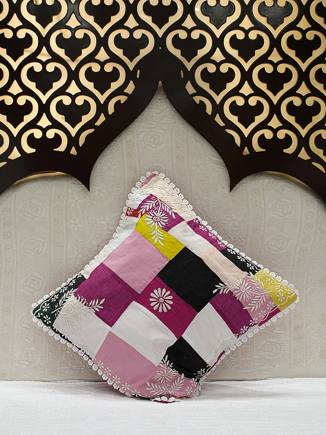 Ada Hand Embroidered Multicolor Cotton Lucknowi Chikankari Cushion Cover 01A795002