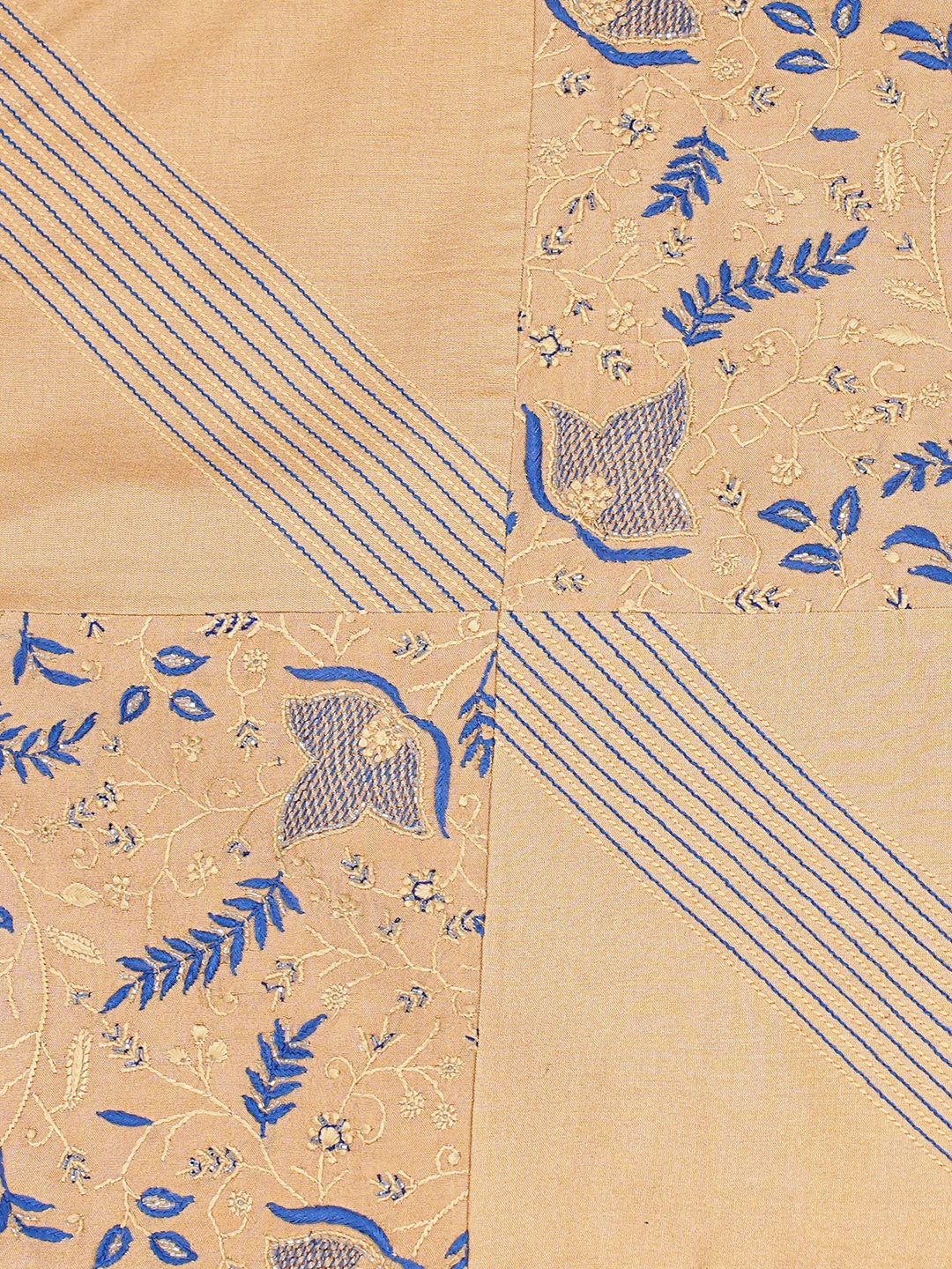 Ada Hand Embroidered Fawn Silk Lucknowi Chikankari Cushion Cover With Cutdana Work 01A139450