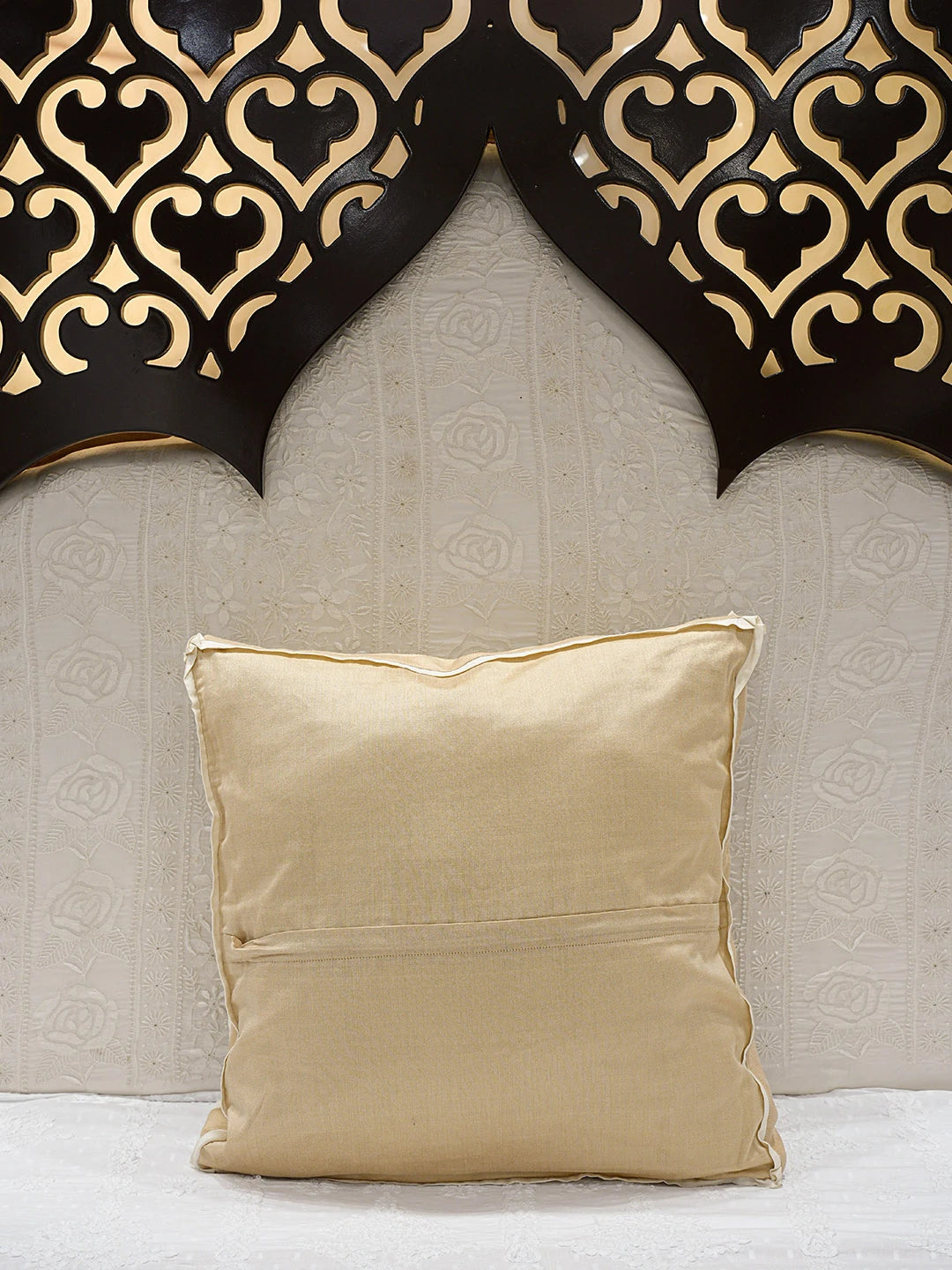 Ada Hand Embroidered Fawn Silk Lucknowi Chikankari Cushion Cover 01A104901