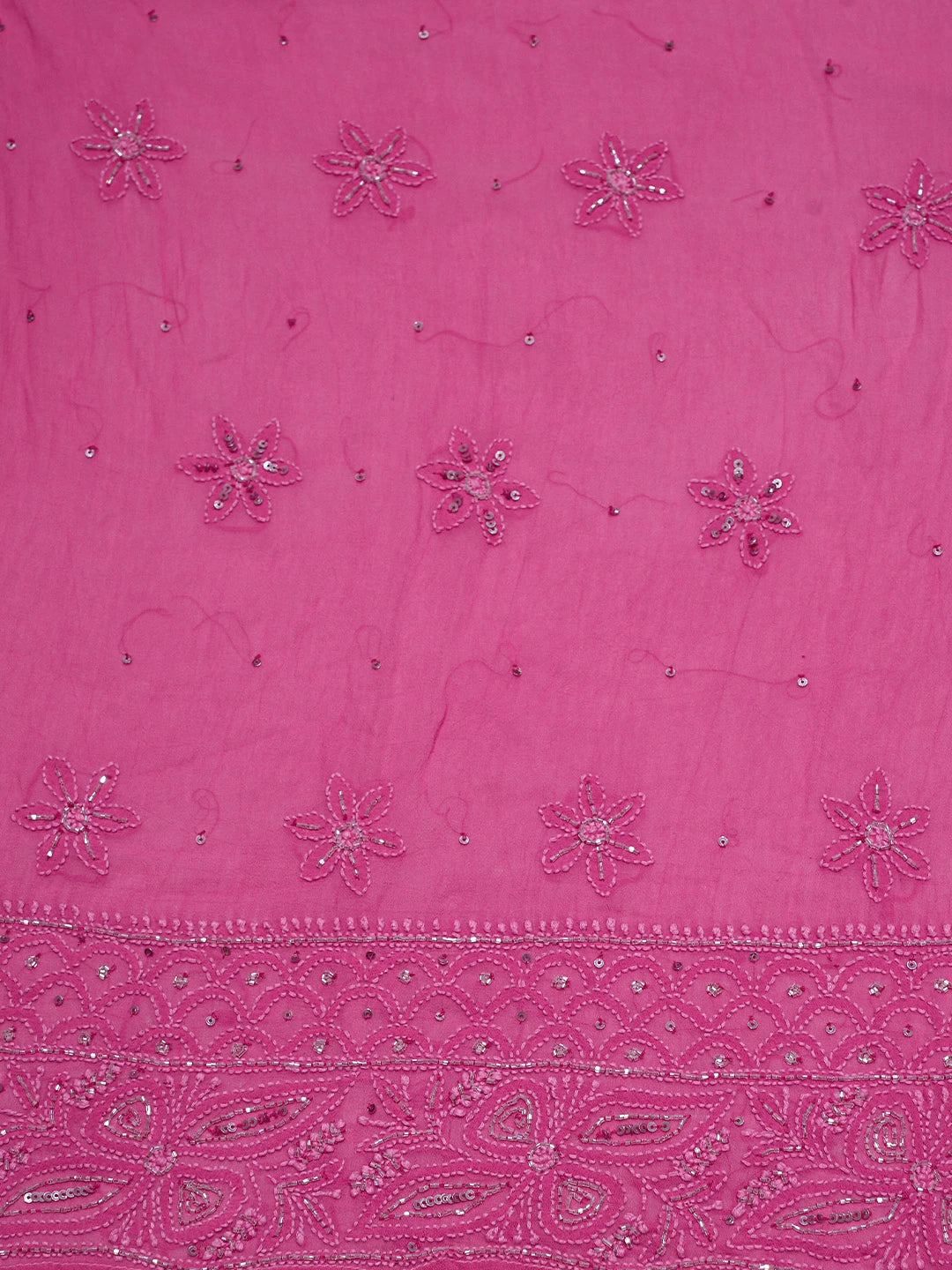 Ada Hand Embroidered Magenta Viscose Georgette Lucknowi Chikankari Semi-Stitched Anarkali Kurta Dupatta Set With Cutdana Work 01A777297