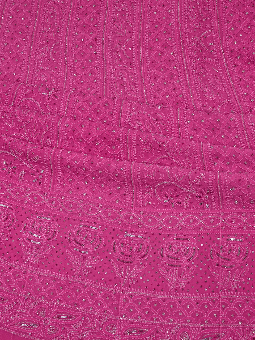 Ada Hand Embroidered Magenta Viscose Georgette Lucknowi Chikankari Semi-Stitched Anarkali Kurta Dupatta Set With Cutdana Work 01A777297