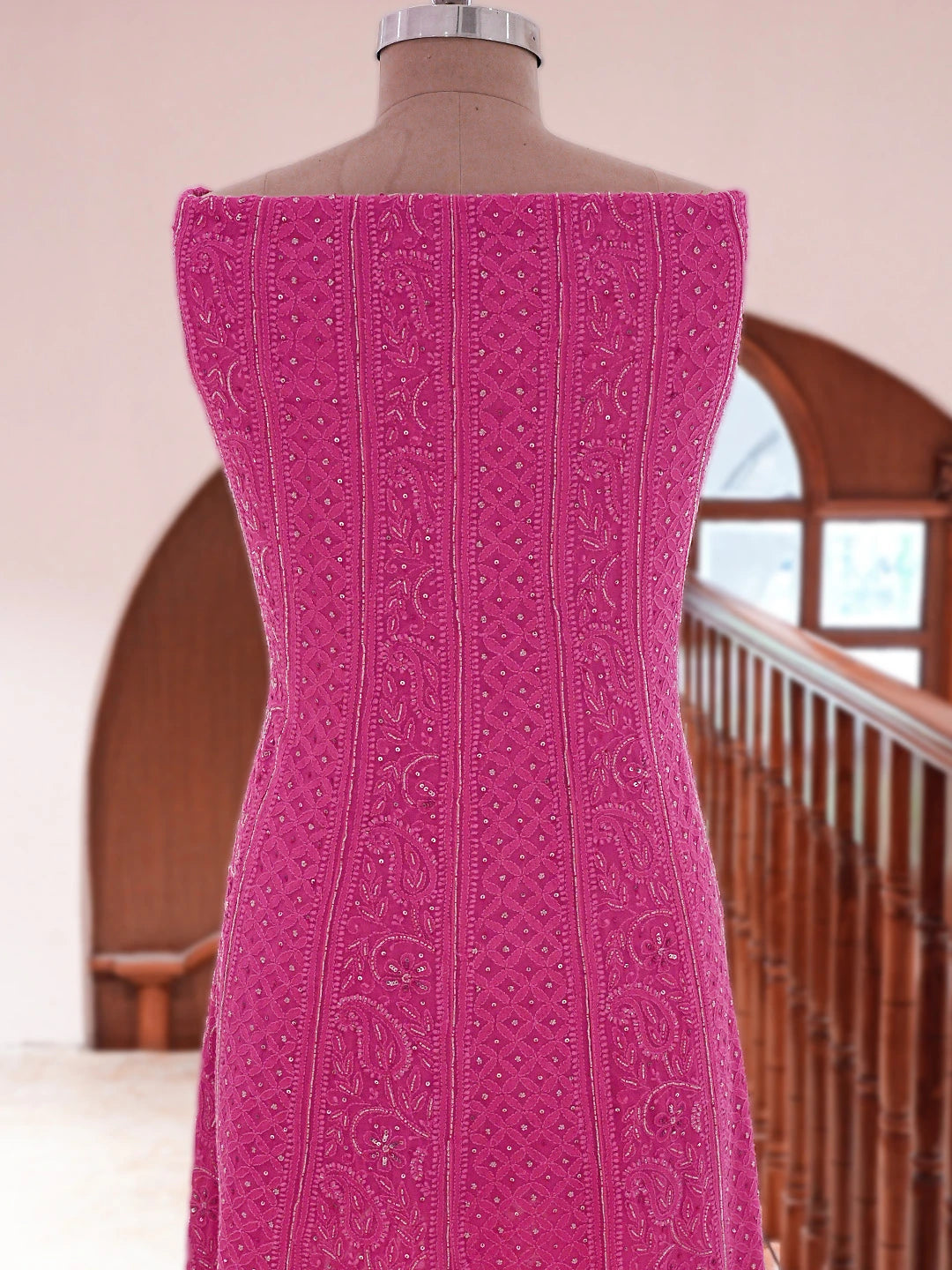 Ada Hand Embroidered Magenta Viscose Georgette Lucknowi Chikankari Semi-Stitched Anarkali Kurta Dupatta Set With Cutdana Work 01A777297