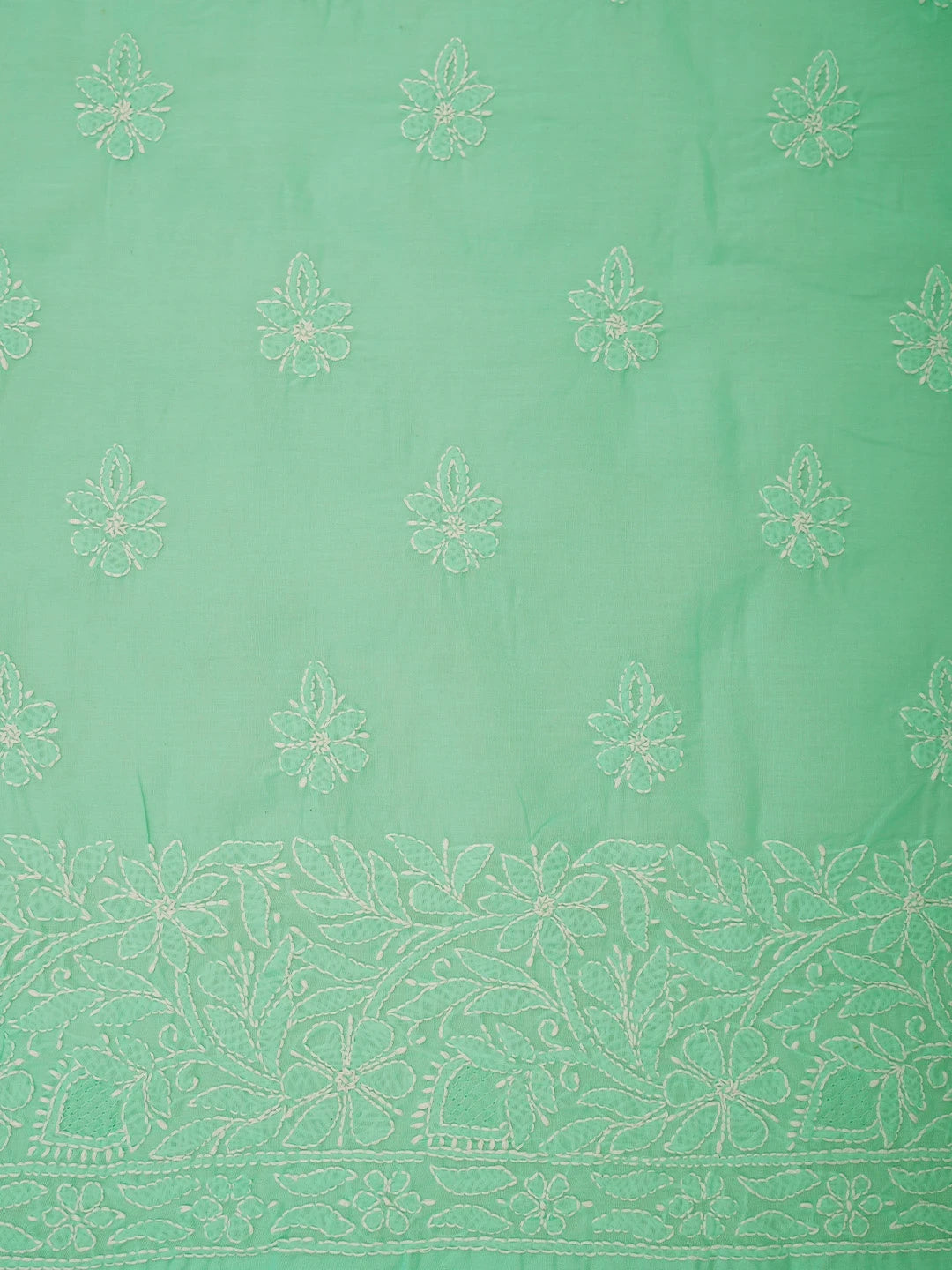 Ada Hand Embroidered Sea Green Cotton Lucknowi Chikankari Unstitched Kurta Piece 01A829660