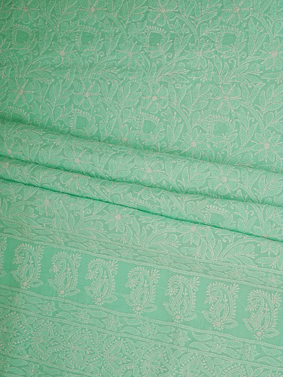 Ada Hand Embroidered Sea Green Cotton Lucknowi Chikankari Unstitched Kurta Piece 01A829660