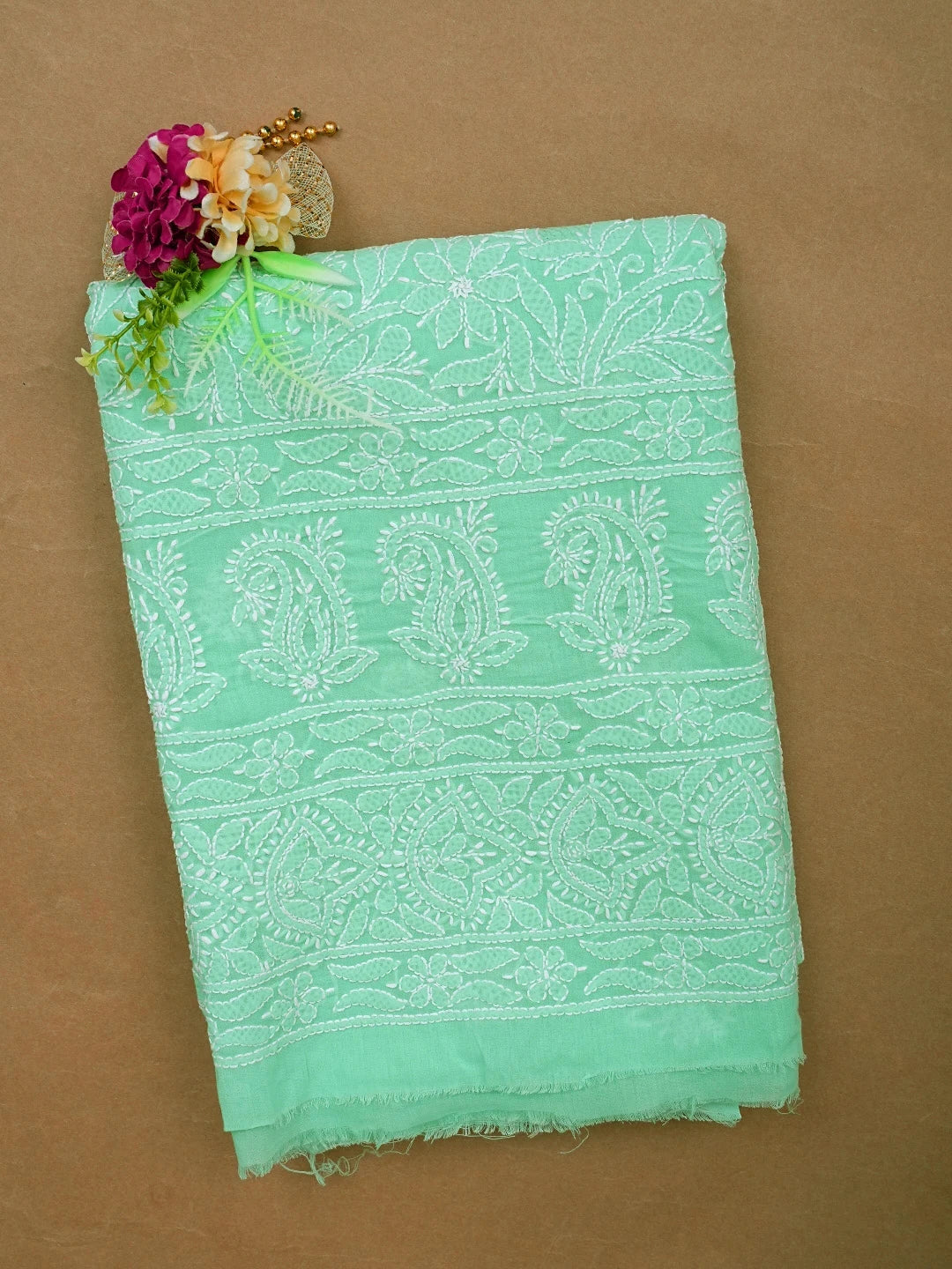 Ada Hand Embroidered Sea Green Cotton Lucknowi Chikankari Unstitched Kurta Piece 01A829660