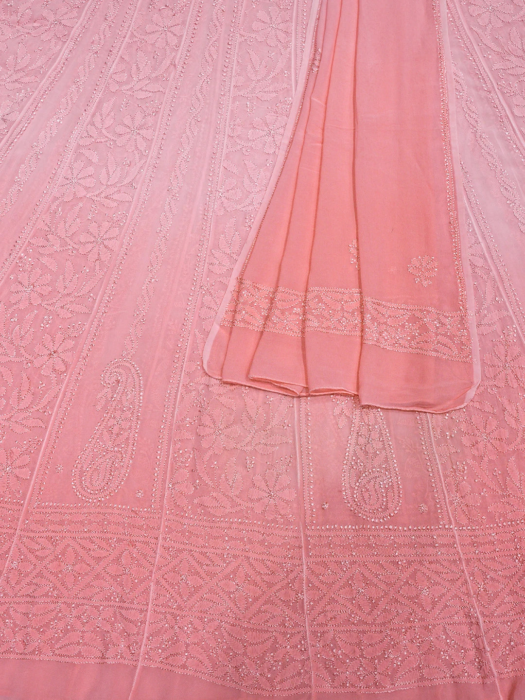 Ada Hand Embroidered Pink Viscose Georgette Lucknowi Chikankari Semi-Stitched Anarkali Kurta Dupatta Set 01A794904