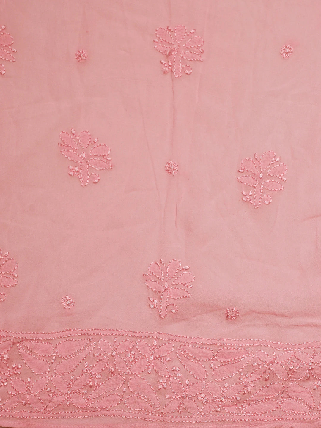 Ada Hand Embroidered Pink Viscose Georgette Lucknowi Chikankari Semi-Stitched Anarkali Kurta Dupatta Set 01A794904