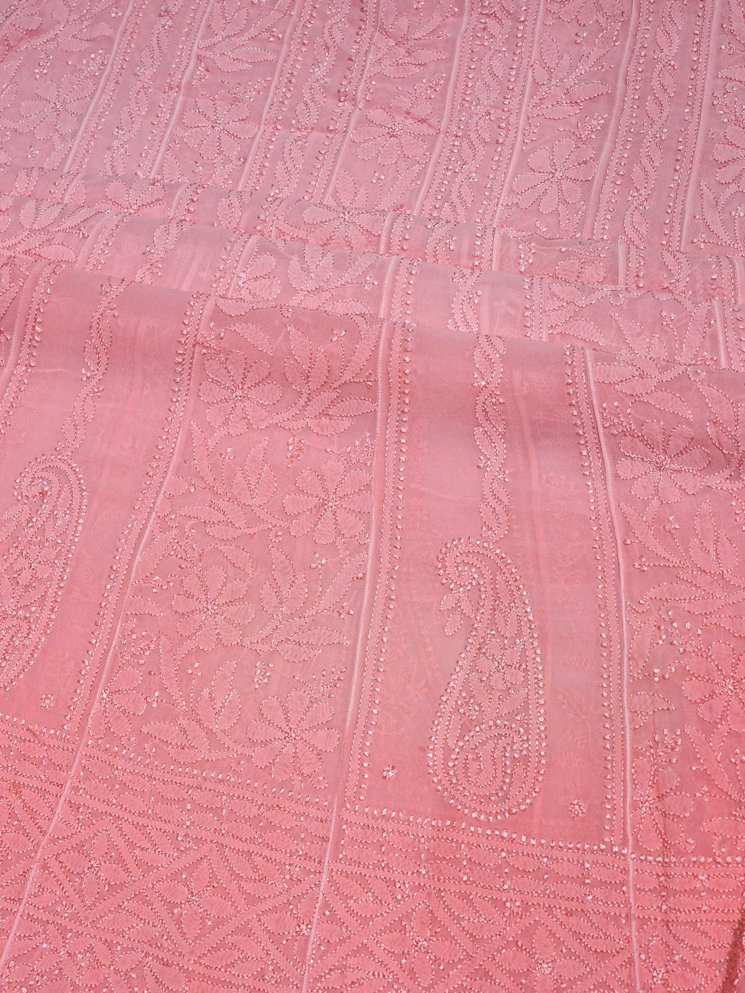 Ada Hand Embroidered Pink Viscose Georgette Lucknowi Chikankari Semi-Stitched Anarkali Kurta Dupatta Set 01A794904