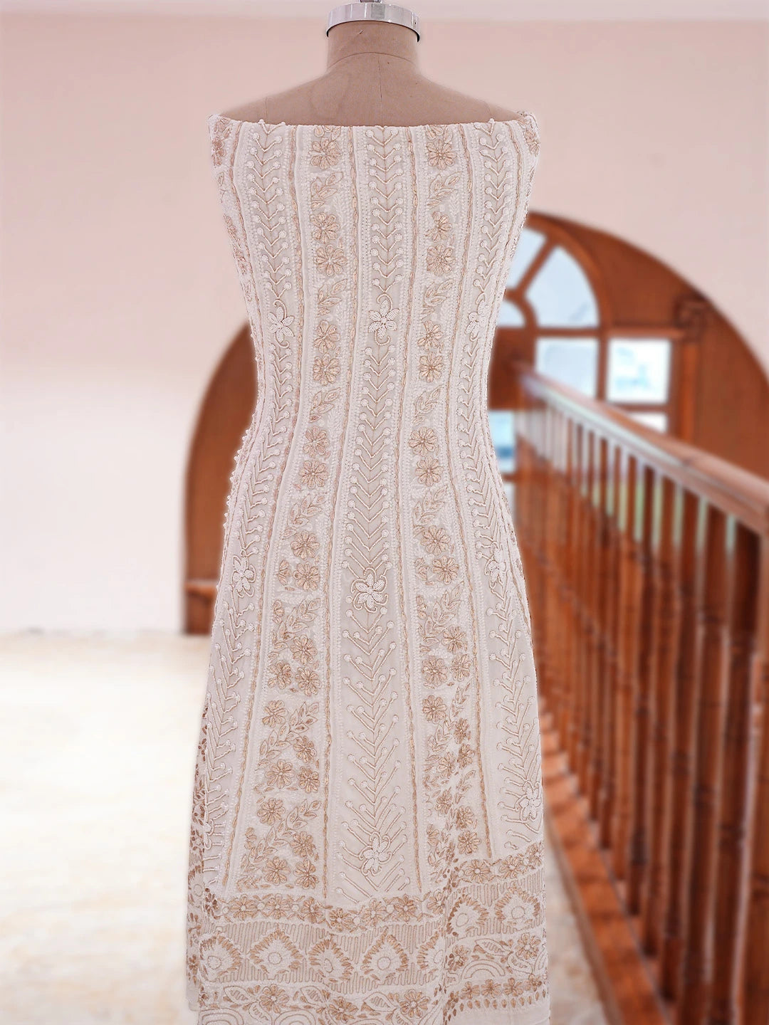 Ada Hand Embroidered White Viscose Georgette Lucknowi Chikankari Semi-Stitched Anarkali Kurta Dupatta Set With Gotapatti Work 01A828690