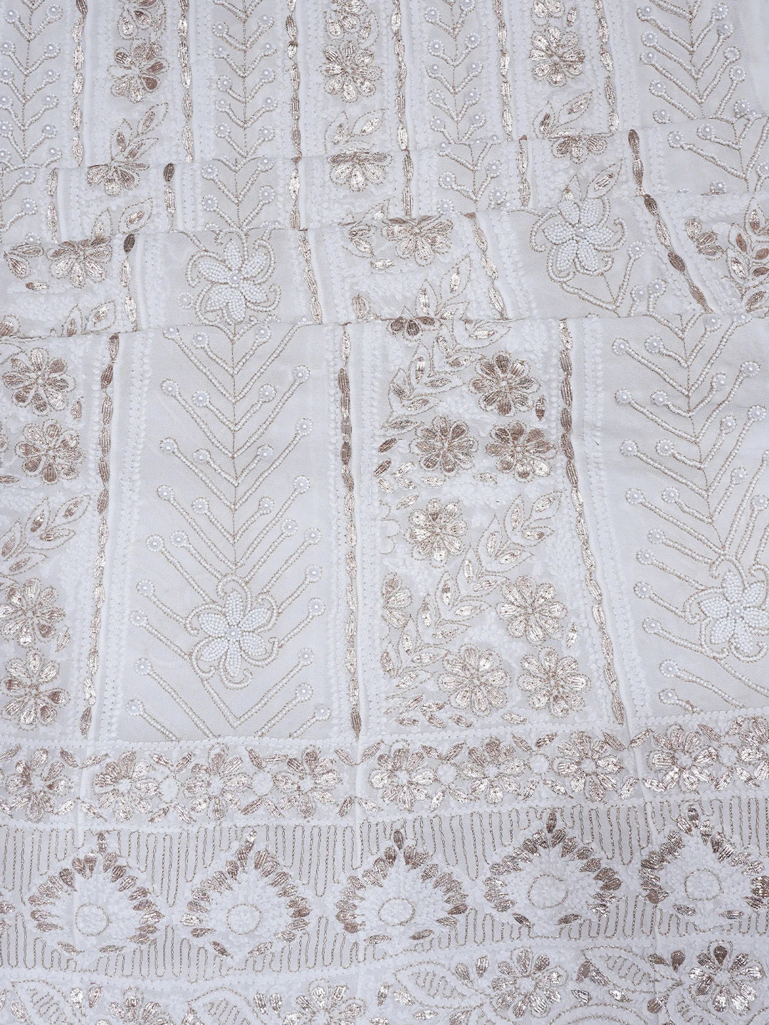 Ada Hand Embroidered White Viscose Georgette Lucknowi Chikankari Semi-Stitched Anarkali Kurta Dupatta Set With Gotapatti Work 01A828690