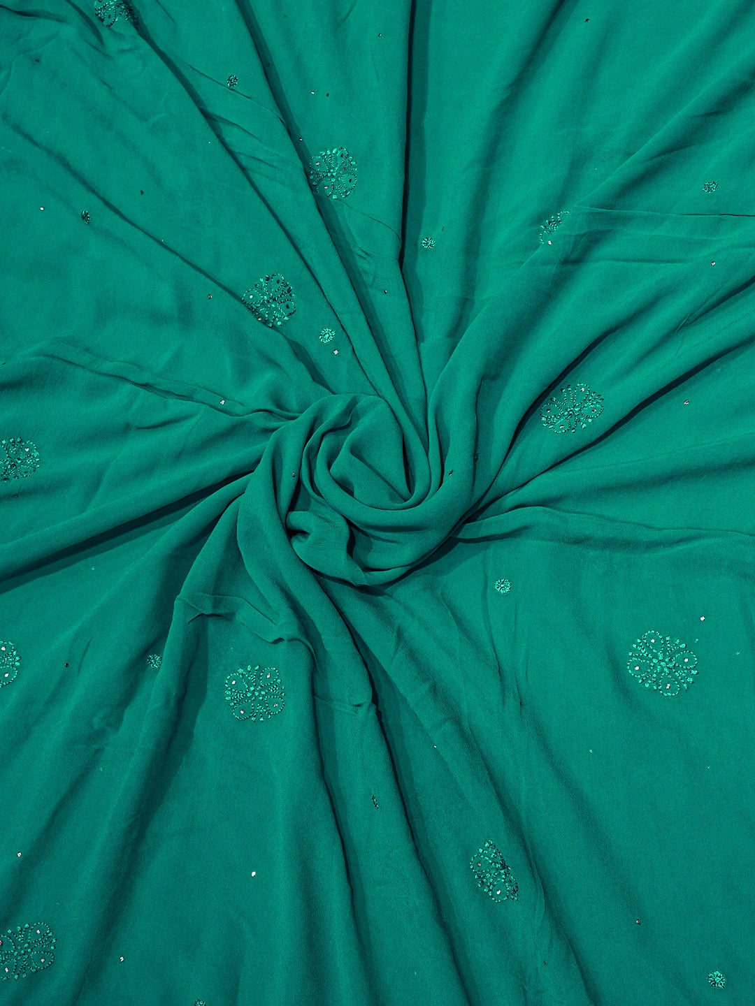 Ada Hand Embroidered Rama Green Viscose Georgette Lucknowi Chikankari Semi-Stitched Anarkali Kurta Dupatta Set With Mukaish Work 01A704532