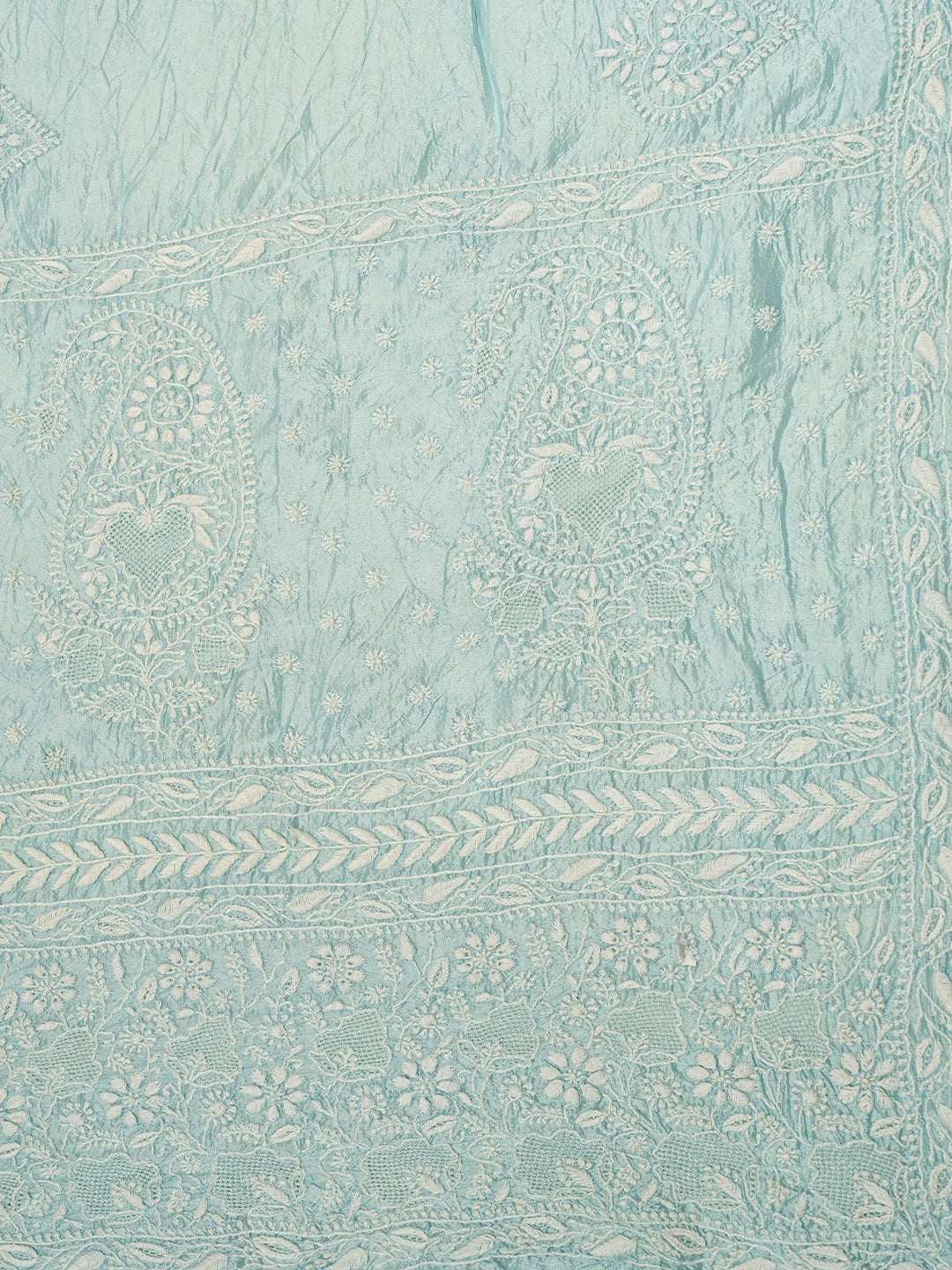 Ada Hand Embroidered Uranian Blue Silk Lucknowi Chikankari Saree and Blouse 01A781639