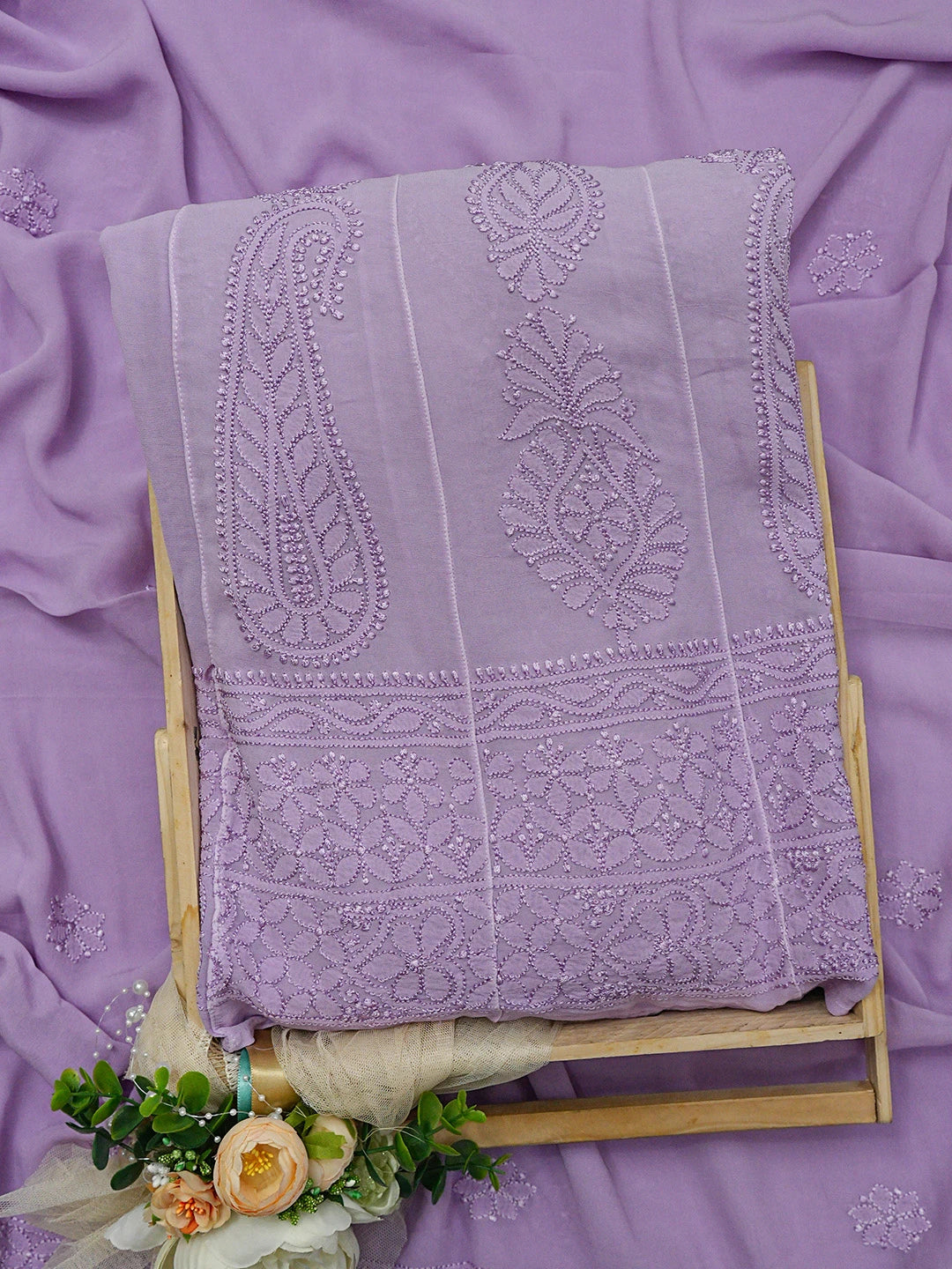 Ada Hand Embroidered Mauve Viscose Georgette Lucknowi Chikankari Semi-Stitched Anarkali Kurta Dupatta Set 01A758656