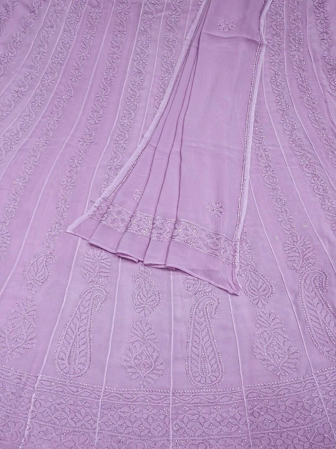 Ada Hand Embroidered Mauve Viscose Georgette Lucknowi Chikankari Semi-Stitched Anarkali Kurta Dupatta Set 01A758656
