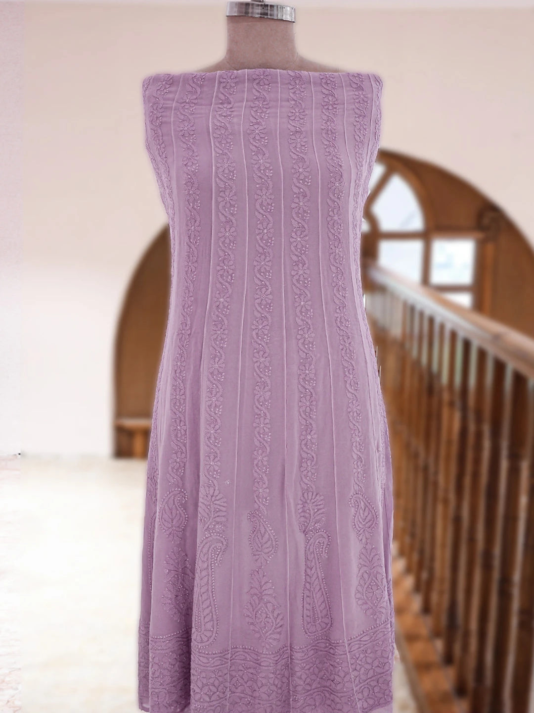 Ada Hand Embroidered Mauve Viscose Georgette Lucknowi Chikankari Semi-Stitched Anarkali Kurta Dupatta Set 01A758656