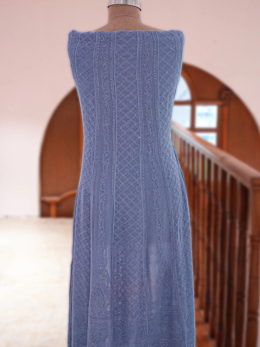 Ada Hand Embroidered Blue Viscose Georgette Lucknowi Chikankari Semi-Stitched Anarkali Kurta Dupatta Set 01A807123
