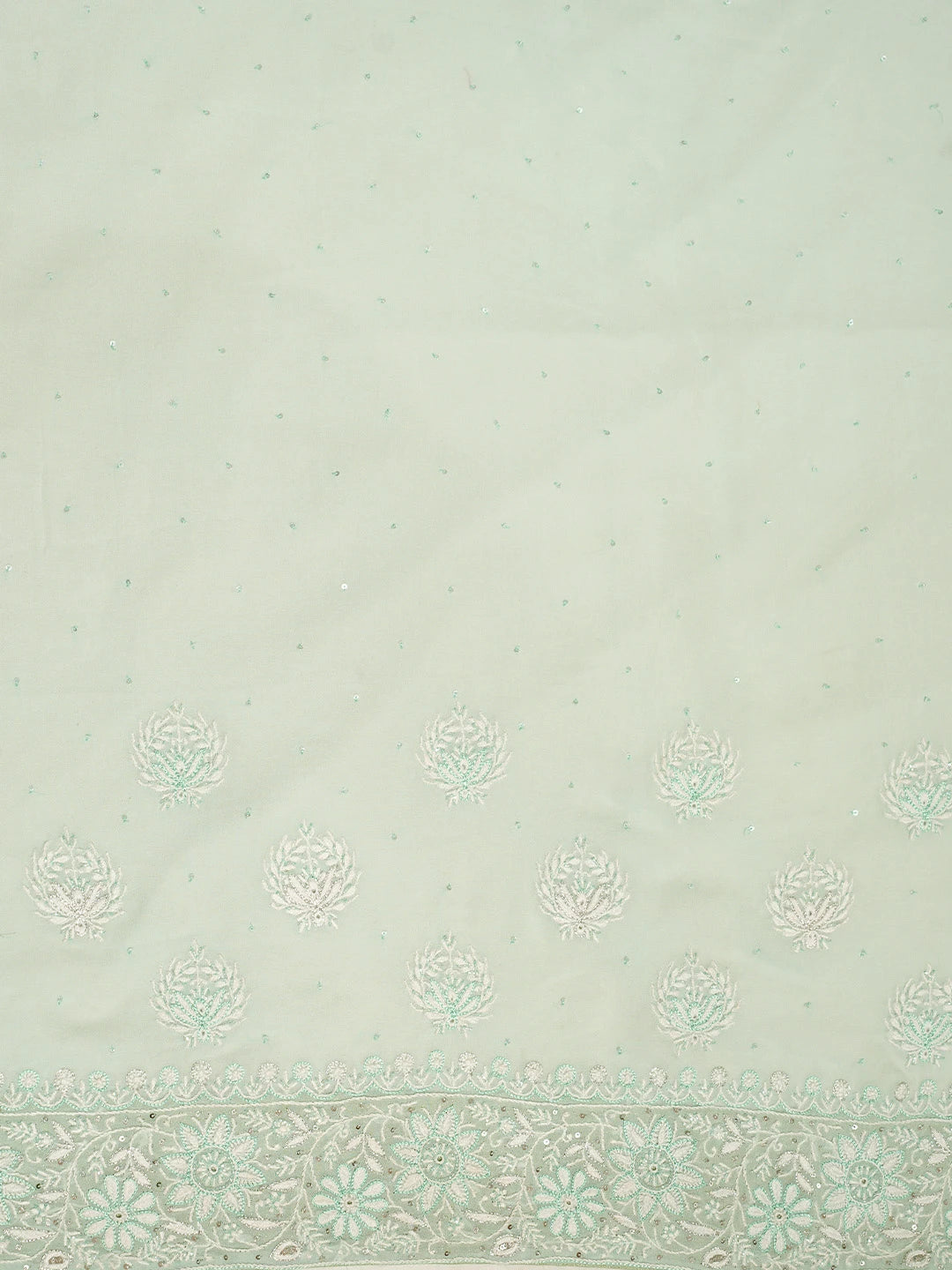 Ada Hand Embroidered Sea Green Pure Georgette Lucknowi Chikankari Saree and Blouse With Cutdana Work 01A553099